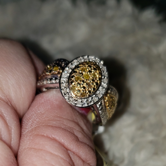 Sz 5, Yellow & White Diamond Ring, 925 Silver, TGW 0.25 Carats, NWT - Picture 10 of 11